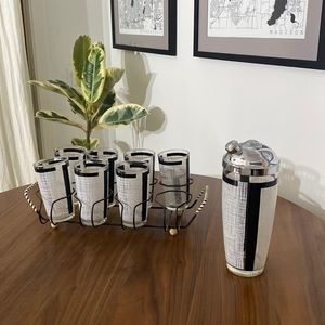 Rare Black and White Vintage Shaker with matching Glass Set